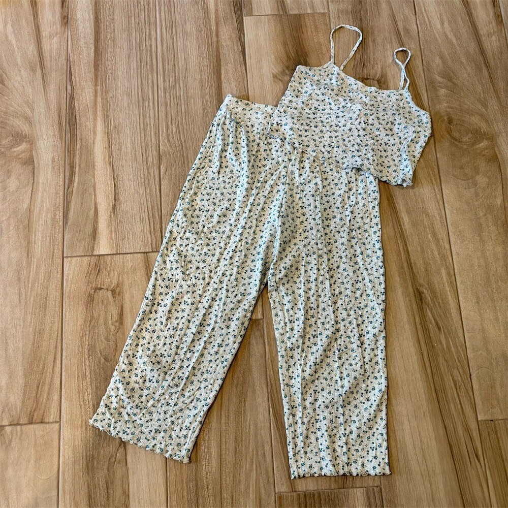 Old Navy Pajama Set Womens Small Ivory Floral Ribbed Cami Tank & Pants